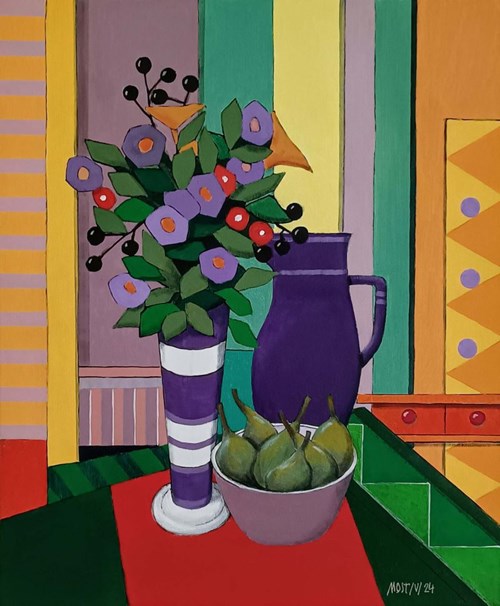 Living room painting by Michał Ostaniewicz titled Still life with a purple jug