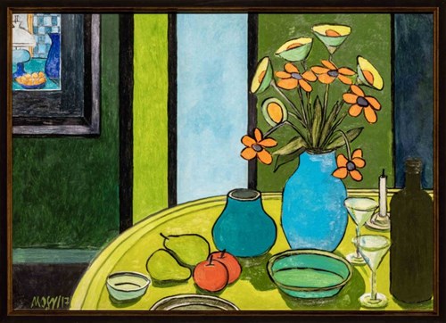 Living room painting by Michał Ostaniewicz titled Still life with a green bowl