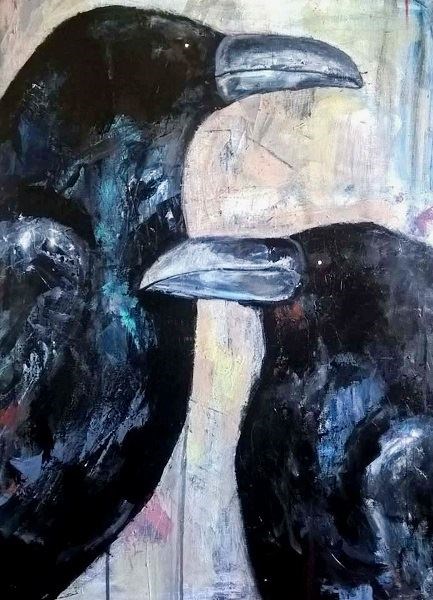 Living room painting by Karolina Kucharska titled ravens