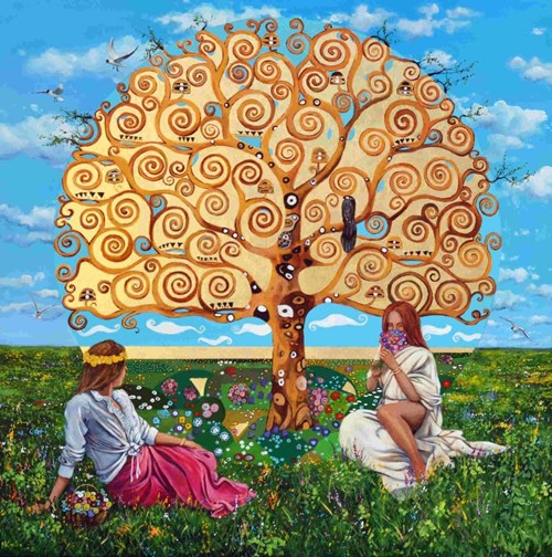 Obraz do salonu artysty Magdalena Kępka pod tytułem Lato pod złotym drzewem życia z cyklu Romans z Mistrzem