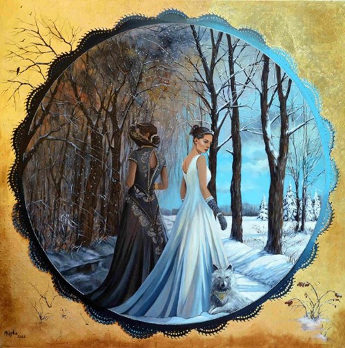 Obraz do salonu artysty Magdalena Kępka pod tytułem Biała Królowa, Czarna Królowa, z cyklu Kalendarz