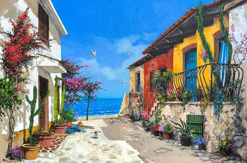 Living room painting by Magdalena Kępka titled Off on Vacation