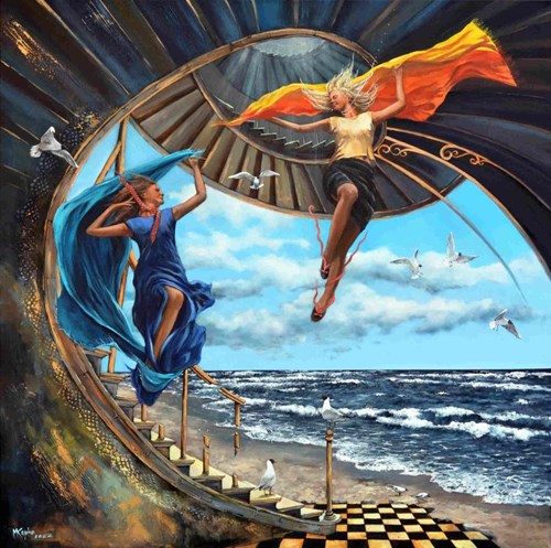 Obraz do salonu artysty Magdalena Kępka pod tytułem A gdyby tak rzucić wszystko i wyskoczyć nad morze