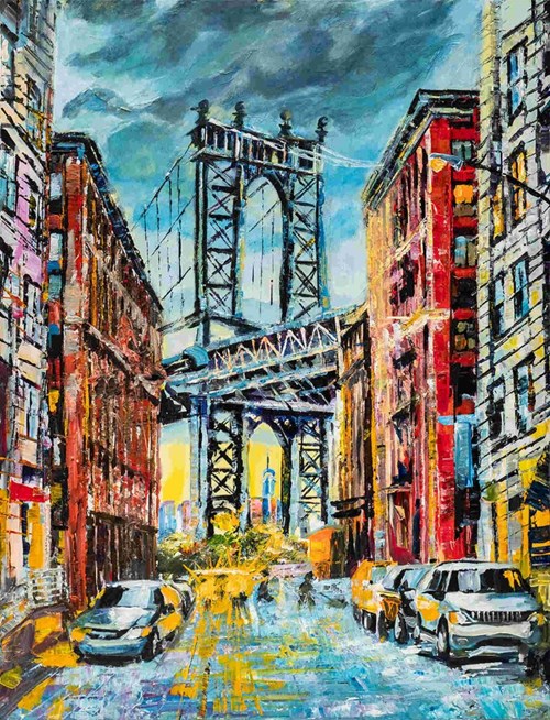 Living room painting by Krzysztof Jackiewicz titled Brooklyn Bridge