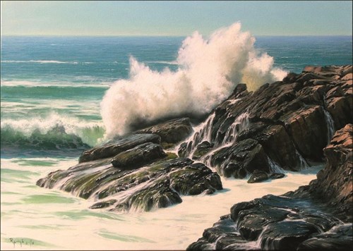 Living room painting by Marek Rużyk titled Rocky shore
