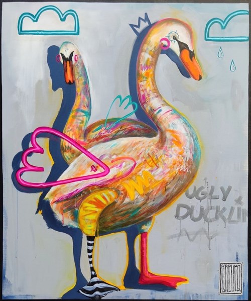 Living room painting by Wojciech Brewka titled Ugly Duckling