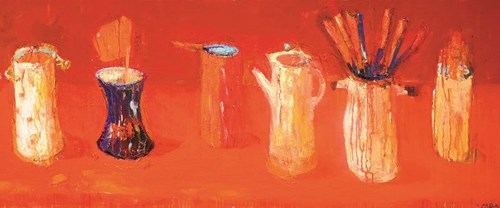 Obraz do salonu artysty Jolanta Caban pod tytułem Martwa natura z pomarańczowym rondelkiem