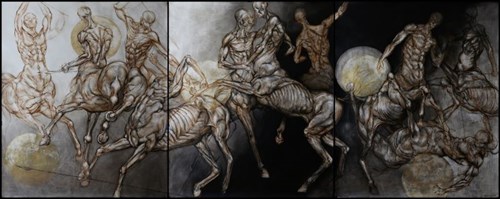 Obraz do salonu artysty Wojciech Pelc pod tytułem Walka centaurów 2 (tryptyk)