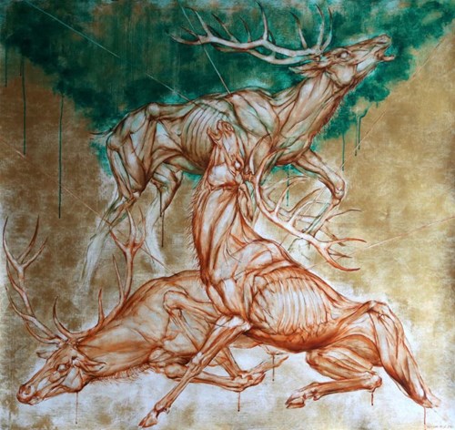 Obraz do salonu artysty Wojciech Pelc pod tytułem Scena z polowania