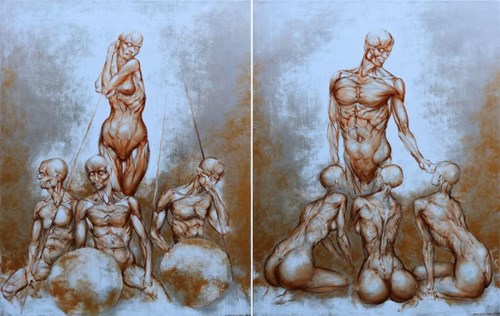 Obraz do salonu artysty Wojciech Pelc pod tytułem Afrodyta i Eros (dyptyk)