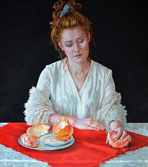 Living room painting by Marcin Jaszczak titled Portrait with grapefruit