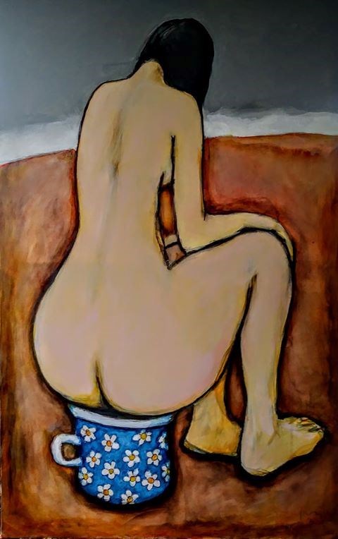 Living room painting by Miro Biały titled Physiology releases me