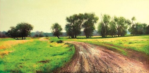 Living room painting by Konrad Hamada titled Road into the field