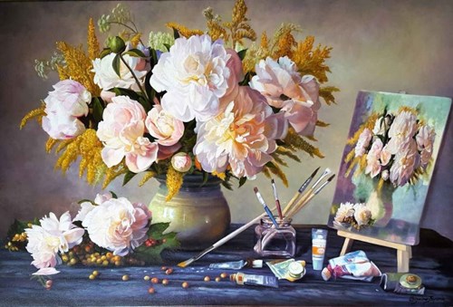 Living room painting by Zbigniew Kopania titled Still life - a bouquet of flowers
