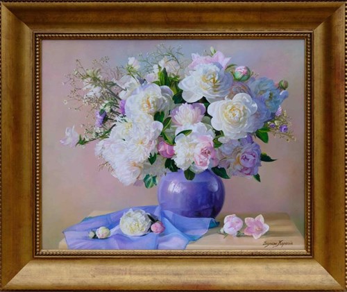 Living room painting by Zbigniew Kopania titled Peonies