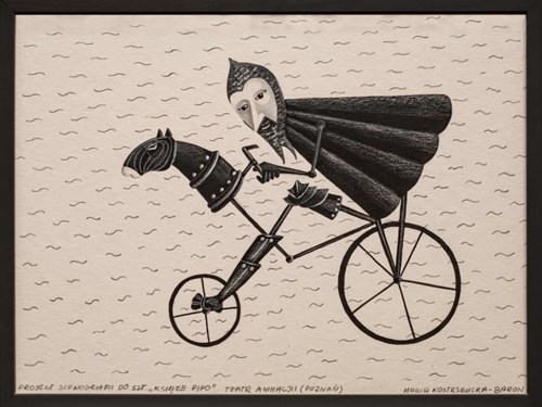 Obraz do salonu artysty Maria Kostrzewska-Baron pod tytułem Projekt scenografii Książę Pipo Rycerz na rowerze