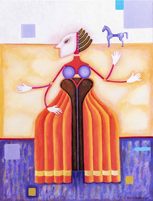 Living room painting by Maria Kostrzewska-Baron titled Lady with a horse