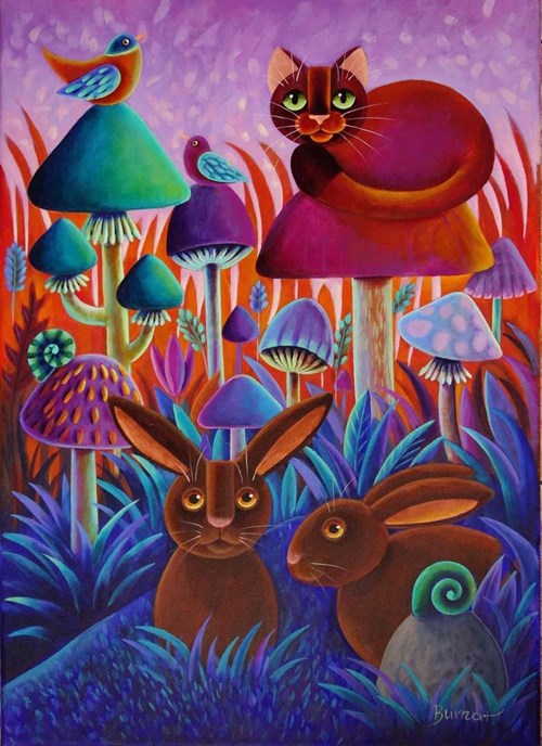 Living room painting by Wiesława Burnat titled Chocolate bunnies dream