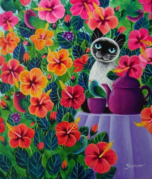 Obraz do salonu artysty Wiesława Burnat pod tytułem Herbatka z hibiskusem