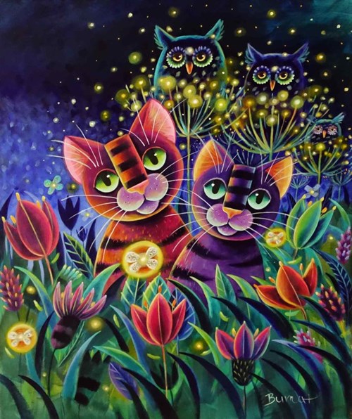 Living room painting by Wiesława Burnat titled Night Glows of the Garden