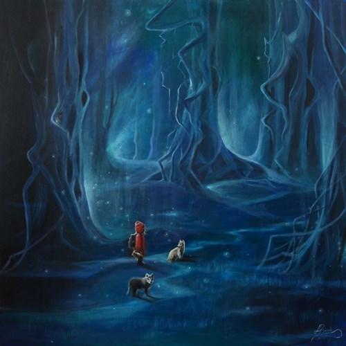Living room painting by Agata Buczek titled Red Riding Hood - Forgiveness