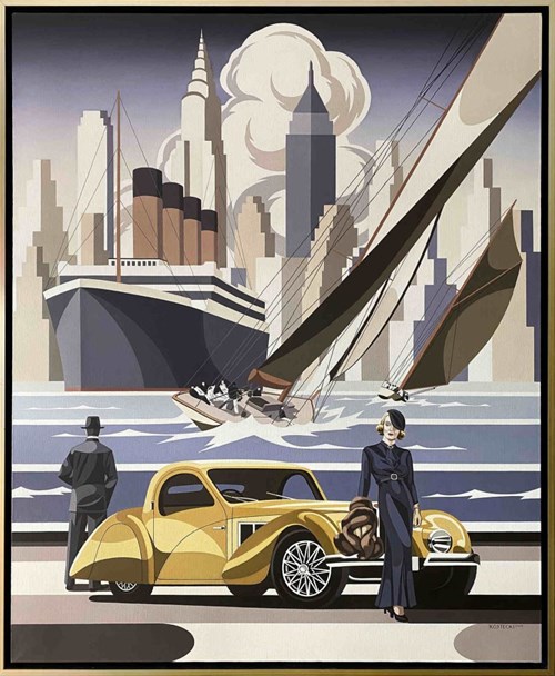Obraz do salonu artysty Tomasz Kostecki pod tytułem Kobieta i żółte Bugatti