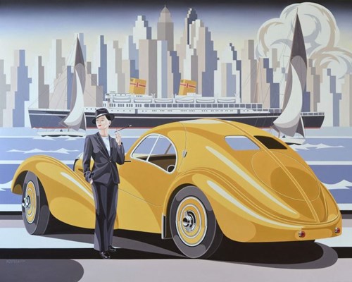 Obraz do salonu artysty Tomasz Kostecki pod tytułem Kobieta, Batory i żółte Bugatti