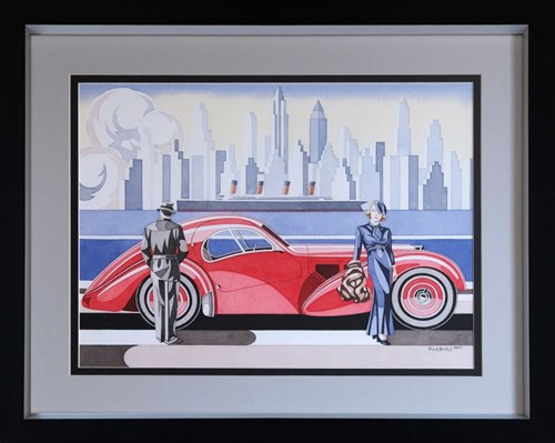 Obraz do salonu artysty Tomasz Kostecki pod tytułem Czerwone Bugatti z widokiem na Manhattan