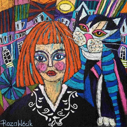 Living room painting by Rozalia Wójcik titled Redhead and cat