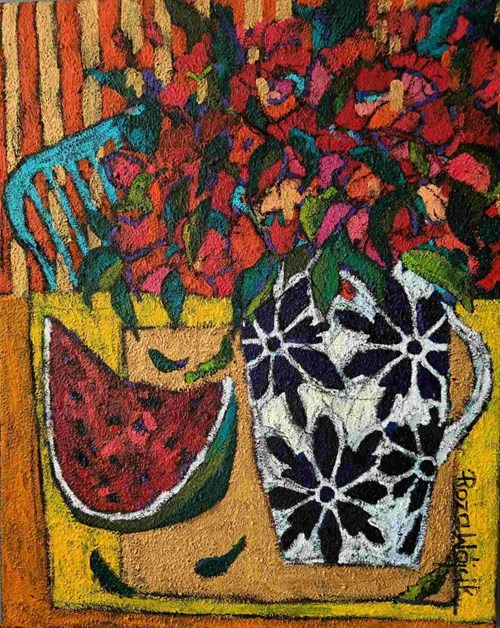 Living room painting by Rozalia Wójcik titled Flowers in a Vase