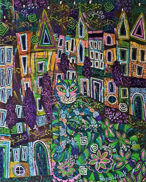Living room painting by Rozalia Wójcik titled Urban Cat