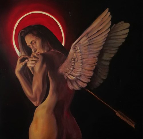 Living room painting by Paula Jacewicz titled Fallen Angel