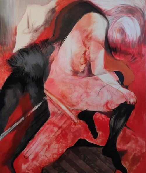 Living room painting by Alicja Lament titled Hard, soft, obstacle