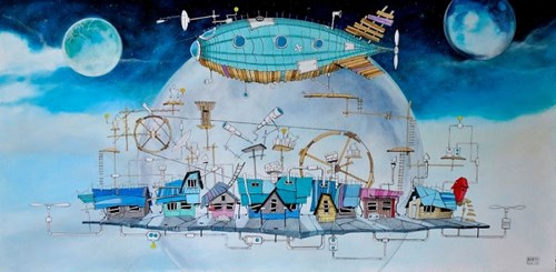 Obraz do salonu artysty Dariusz Franciszek Różyc pod tytułem Blue Zeppelin z cyklu "Nie tak odległe"