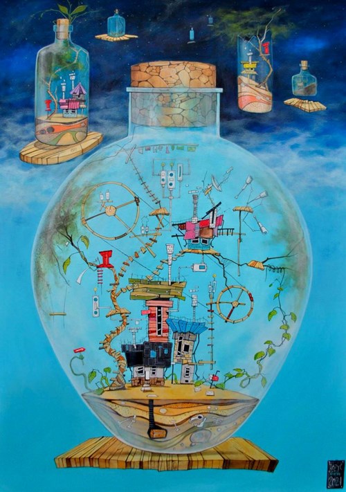Obraz do salonu artysty Dariusz Franciszek Różyc pod tytułem Bonsai z cyklu Nie tak odległe...,