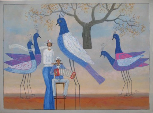 Living room painting by Mikołaj Malesza titled My Birds