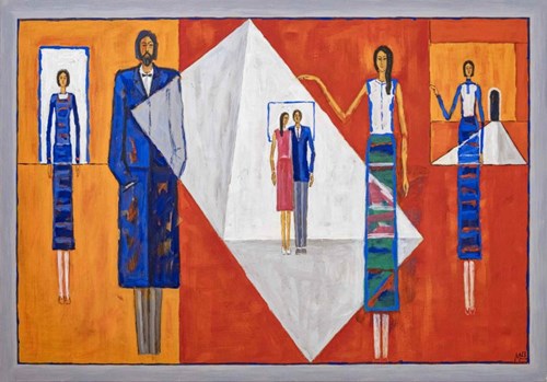 Living room painting by Mikołaj Malesza titled Witnesses