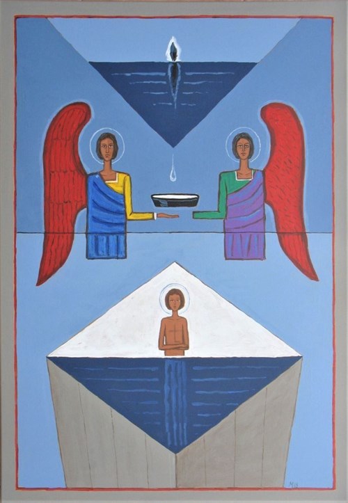Living room painting by Mikołaj Malesza titled Christening