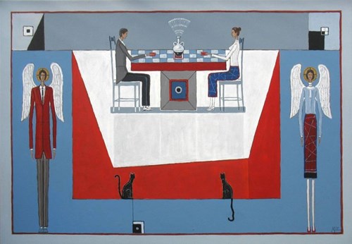 Living room painting by Mikołaj Malesza titled Game