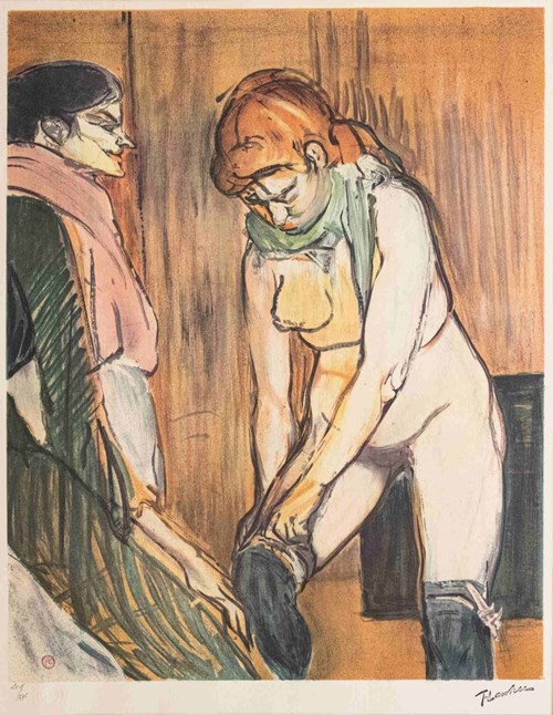 Grafika do salonu artysty Henri de Toulouse-Lautrec pod tytułem L'essayage des bas II 201z275