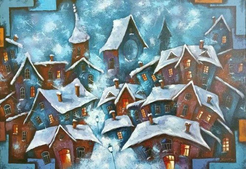 Living room painting by Arkadiusz Kulpa titled The magic of a winter night