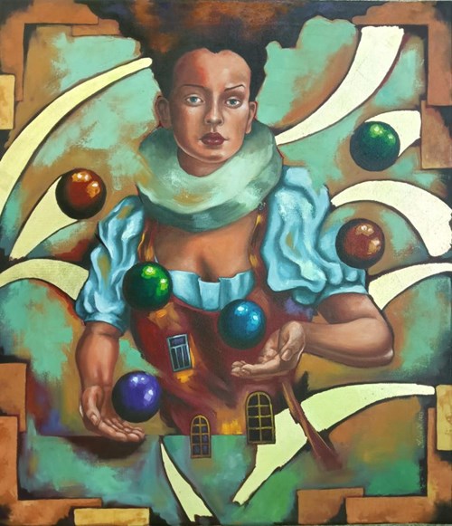 Living room painting by Arkadiusz Kulpa titled Juggling