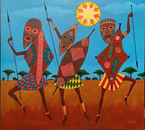 Living room painting by Arkadiusz Kulpa titled African warriors