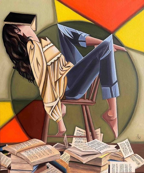 Living room painting by Anna Szelągowska titled Bookworm
