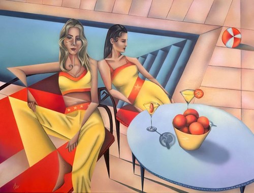 Living room painting by Anna Szelągowska titled Pool party