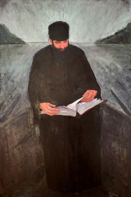 Living room painting by Julia Detczenja titled Father Georgy