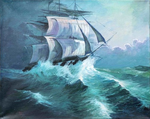 Living room painting by Aleksander Rymarczyk titled With full sails