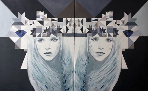 Living room painting by Katarzyna Misiórska titled Diptych Faces