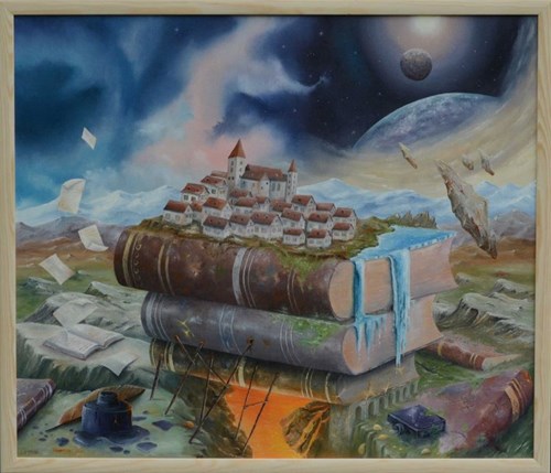Living room painting by Grzegorz Jaśnikowski titled The still city