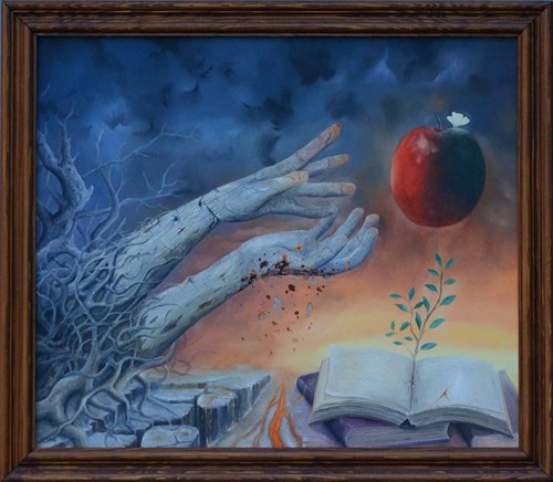 Living room painting by Grzegorz Jaśnikowski titled Forbidden fruit